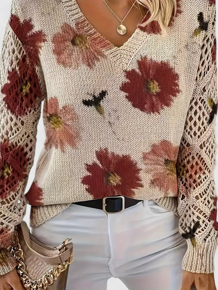 NORVIAS | Elegant Floral Knit Sweater