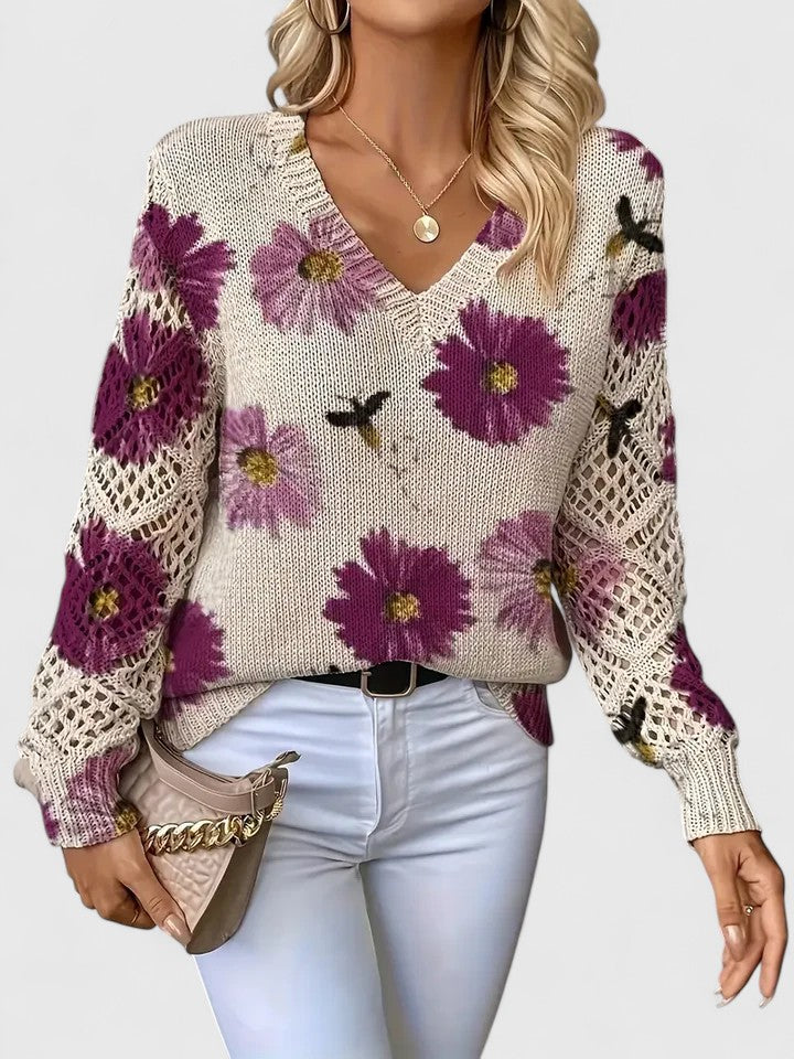 NORVIAS | Elegant Floral Knit Sweater