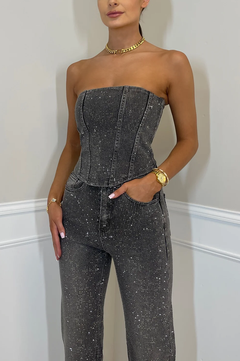 NORVIAS | Women's Off-Shoulder Diamond Pantsuit