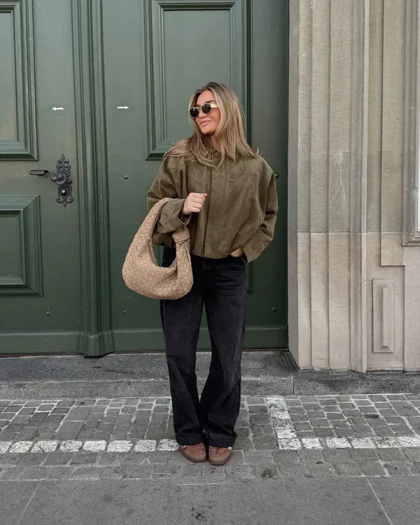 NORVIAS | Faux Velour Bomber Jacket