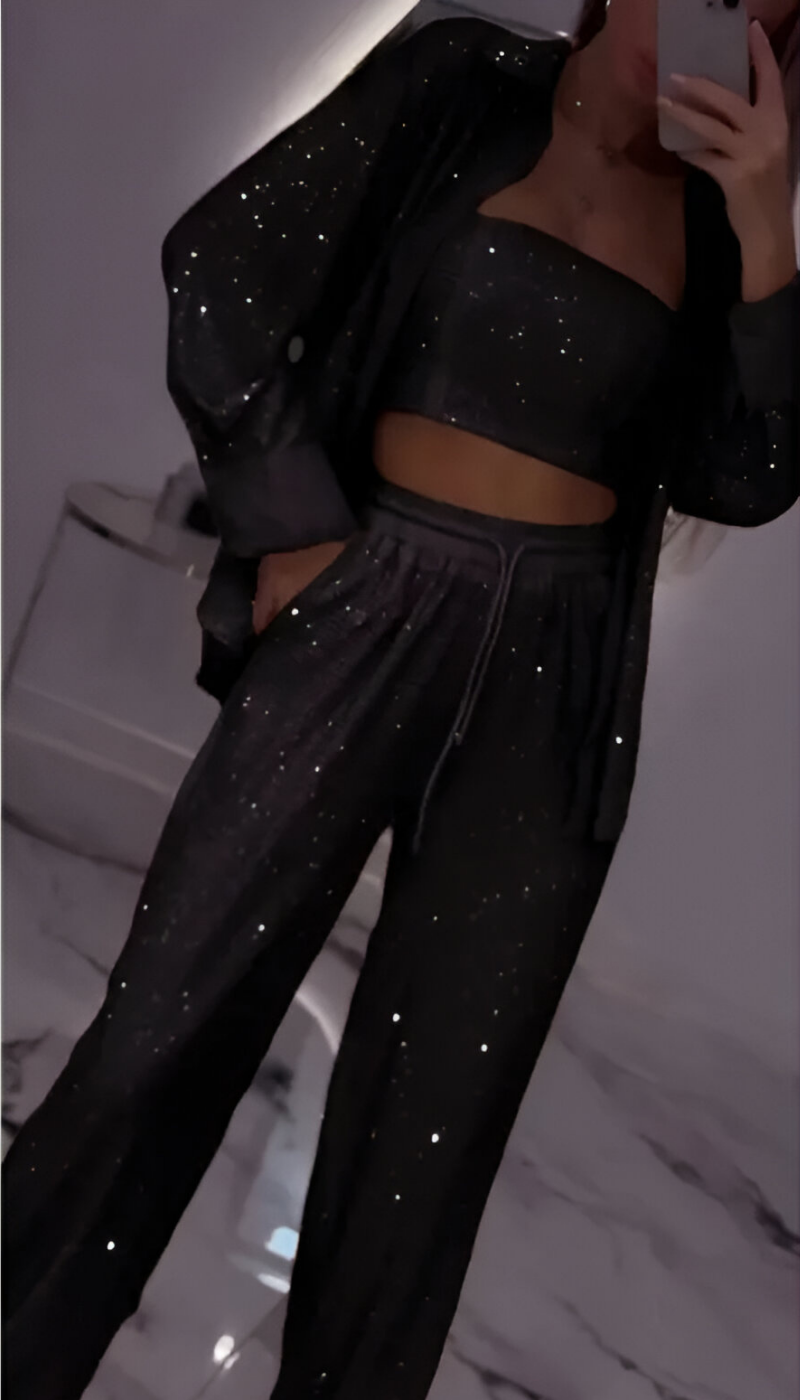 NORVIAS | Modernes Pailletten 3-teiliges Lounge-Set