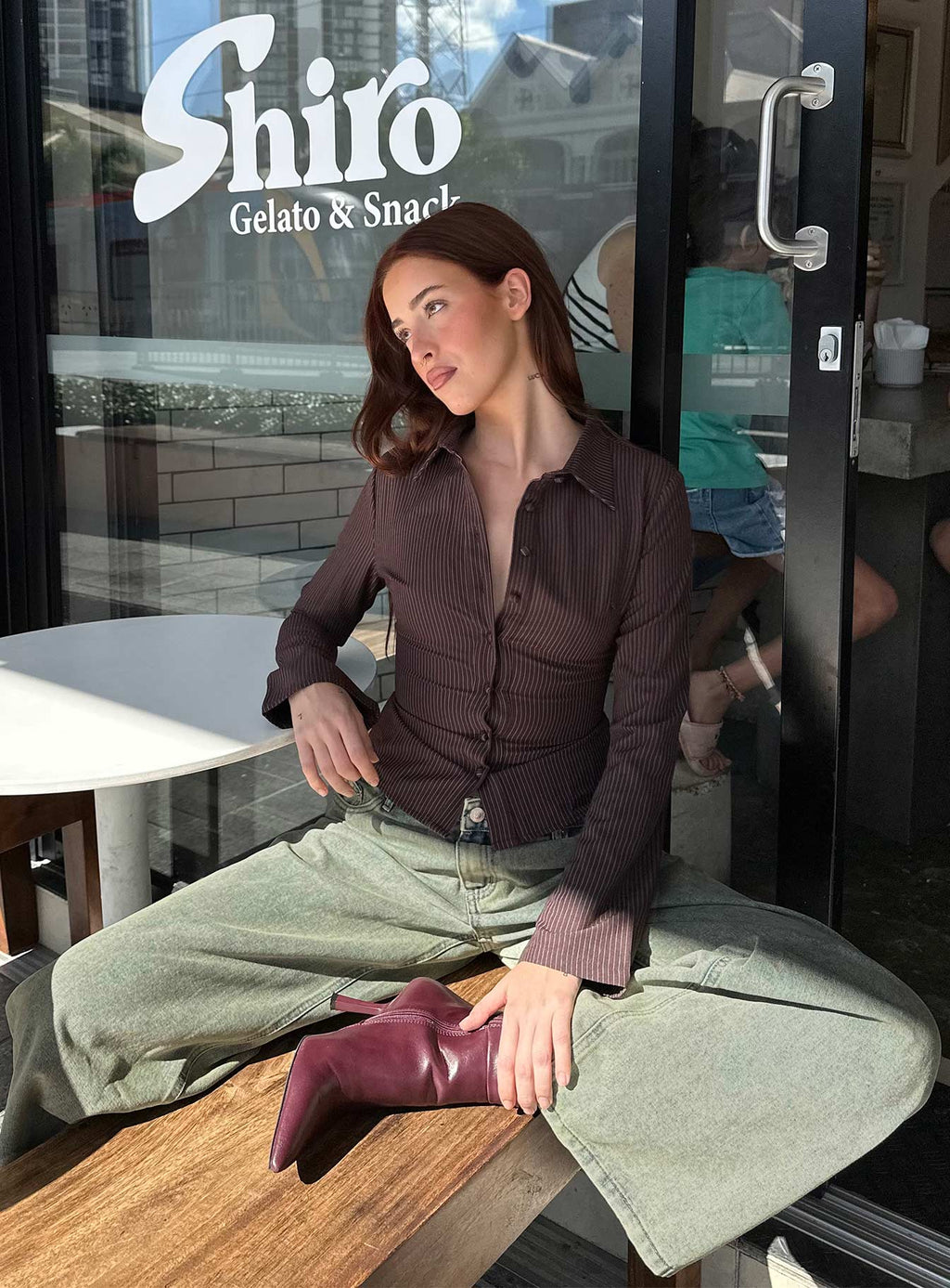 NORVIAS | Striped Blouse with Flared Sleeves