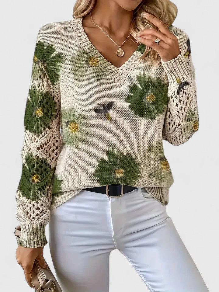 NORVIAS | Elegant Floral Knit Sweater