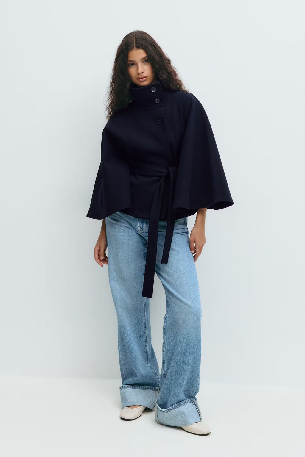 NORVIAS | Elegant Cape Coat with Belt