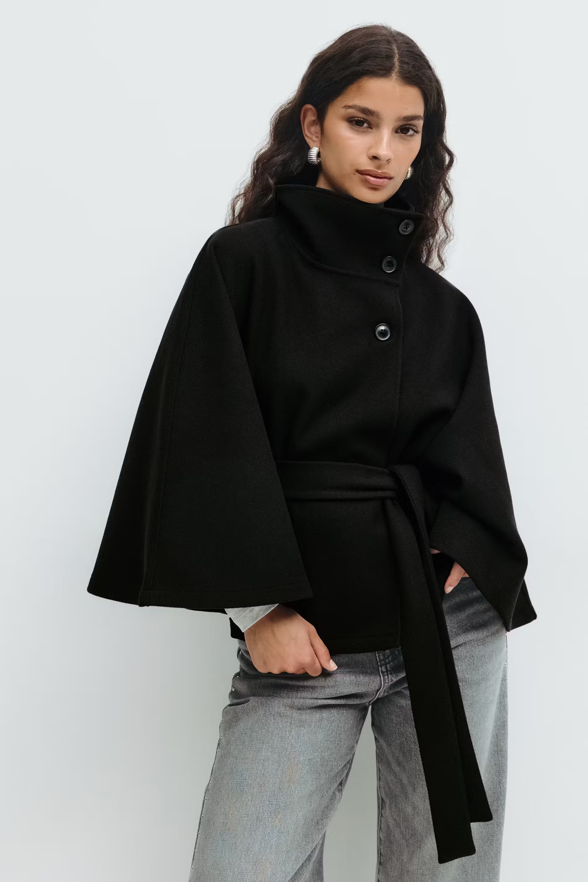 NORVIAS | Elegant Cape Coat with Belt