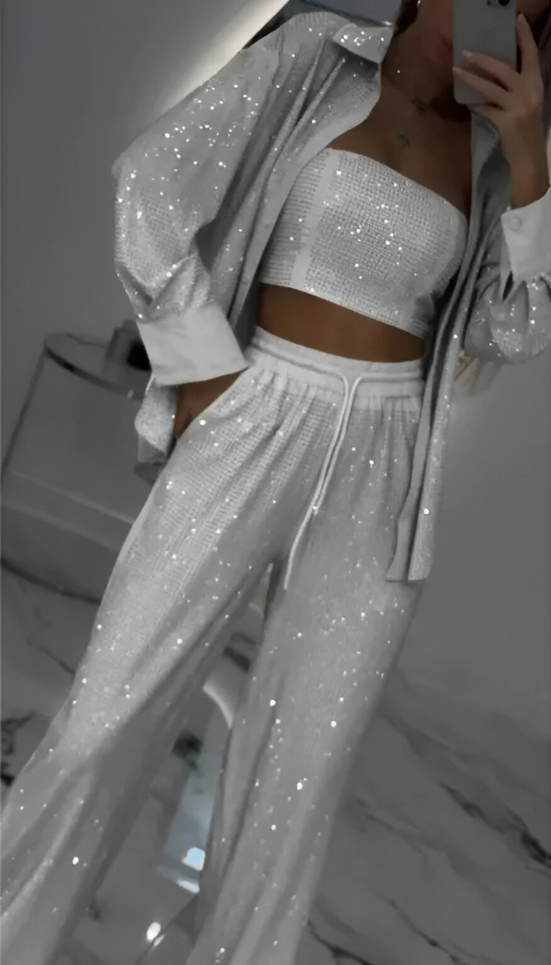 NORVIAS | Modernes Pailletten 3-teiliges Lounge-Set