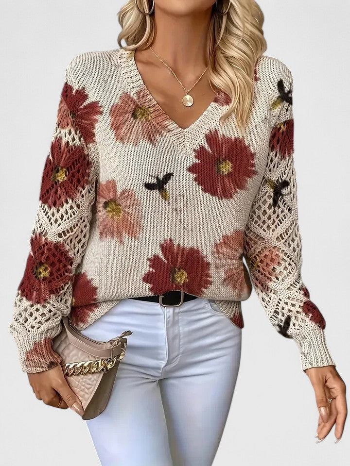 NORVIAS | Elegant Floral Knit Sweater