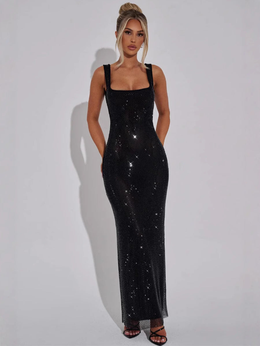 NORVIAS | Sequined Square Neck Maxi Dress