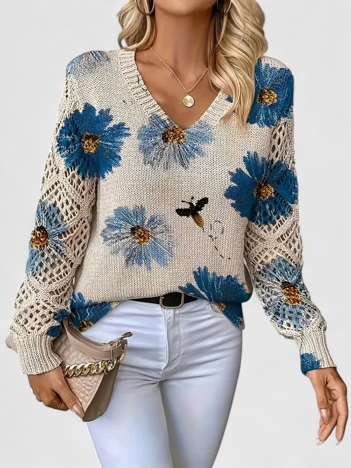 NORVIAS | Elegant Floral Knit Sweater
