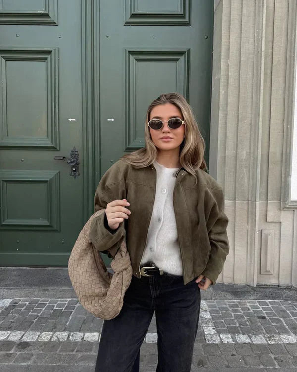 NORVIAS | Faux Velour Bomber Jacket