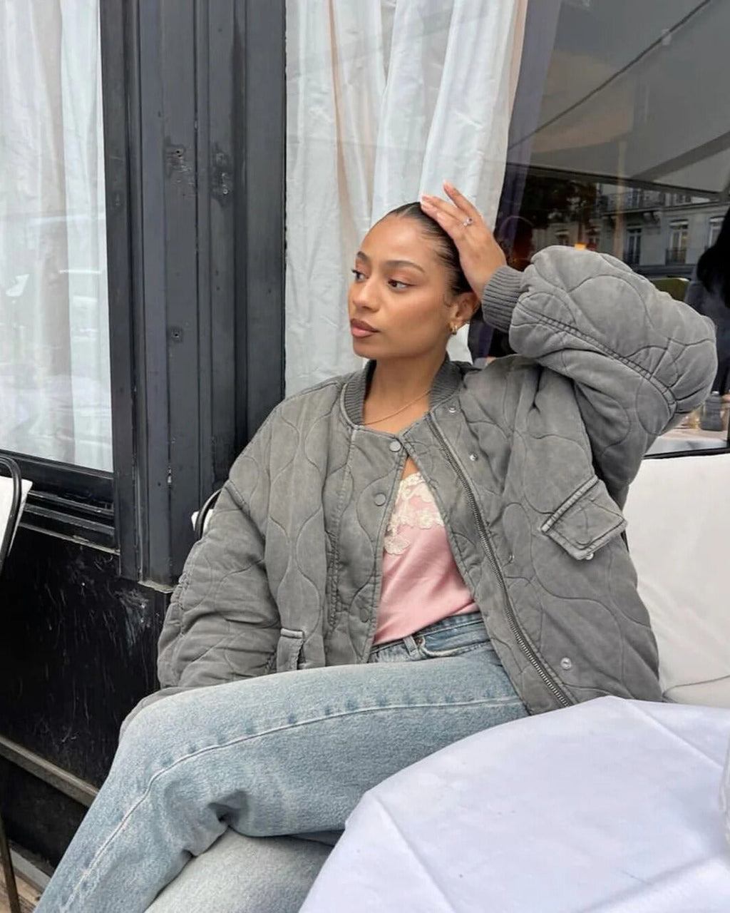 Quilted Oversized Bomber Jacket