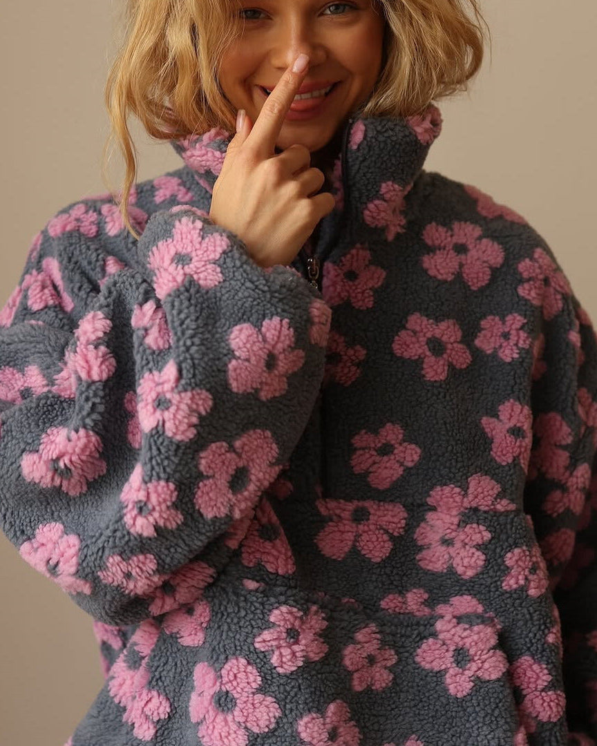 NORVIAS | Floral Sherpa Fleece Pullover