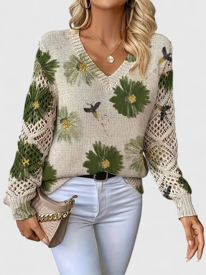 NORVIAS | Elegant Floral Knit Sweater