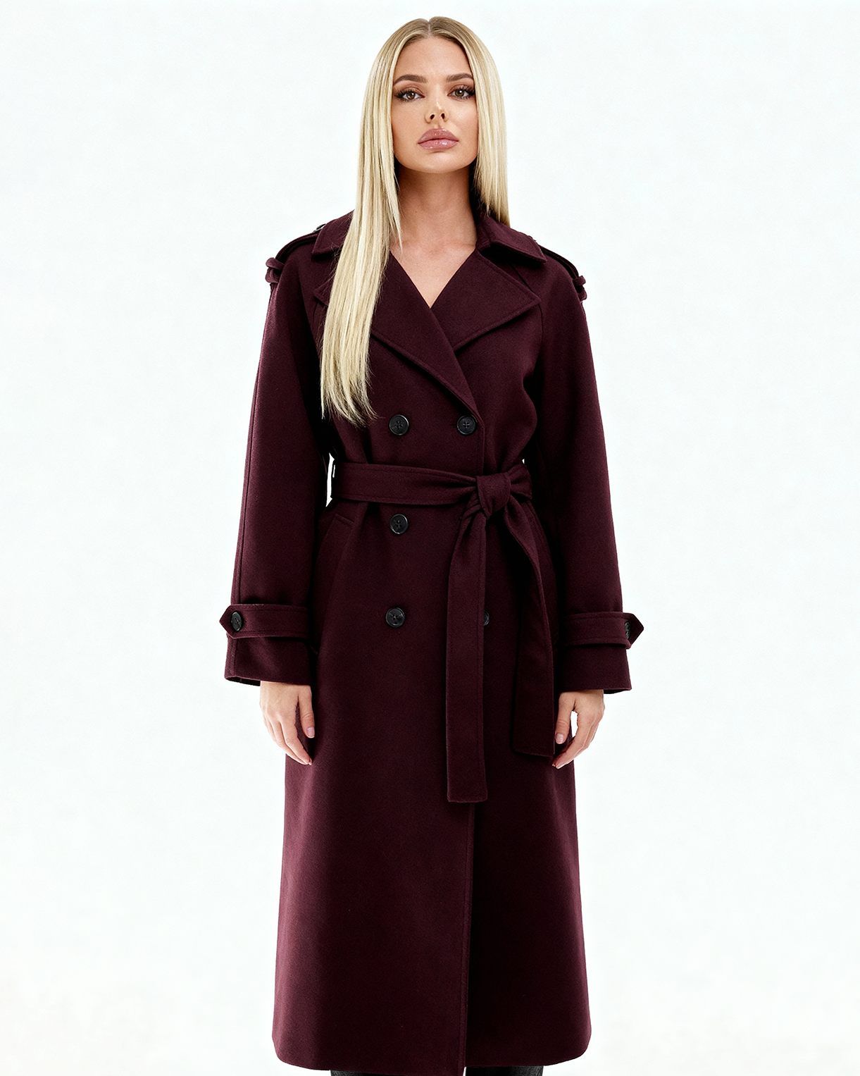 NORVIAS | Elegant Wine Red Trench Coat
