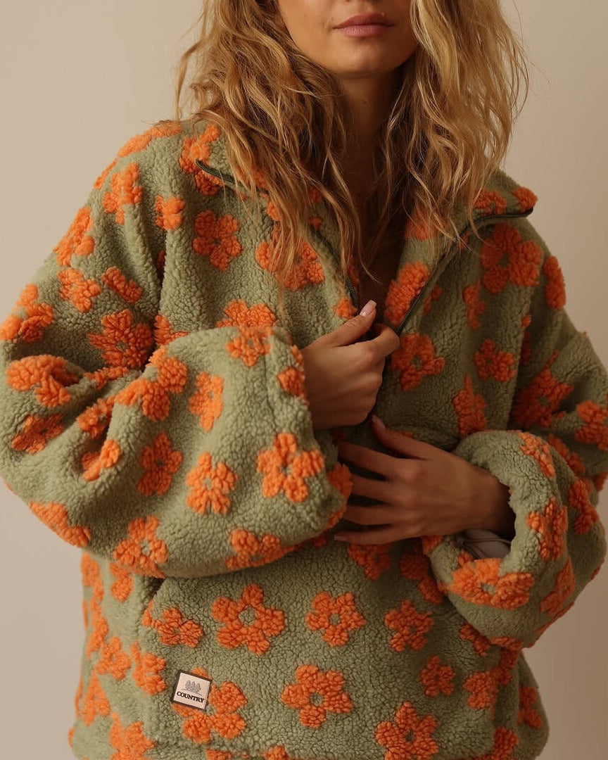 NORVIAS | Floral Sherpa Fleece Pullover