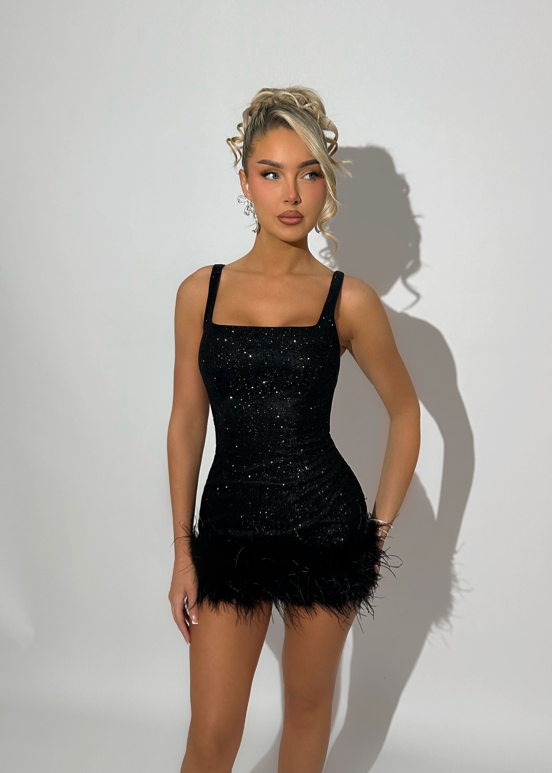 NORVIAS | Glitter Feather Mini Dress