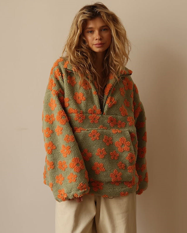 NORVIAS | Floral Sherpa Fleece Pullover