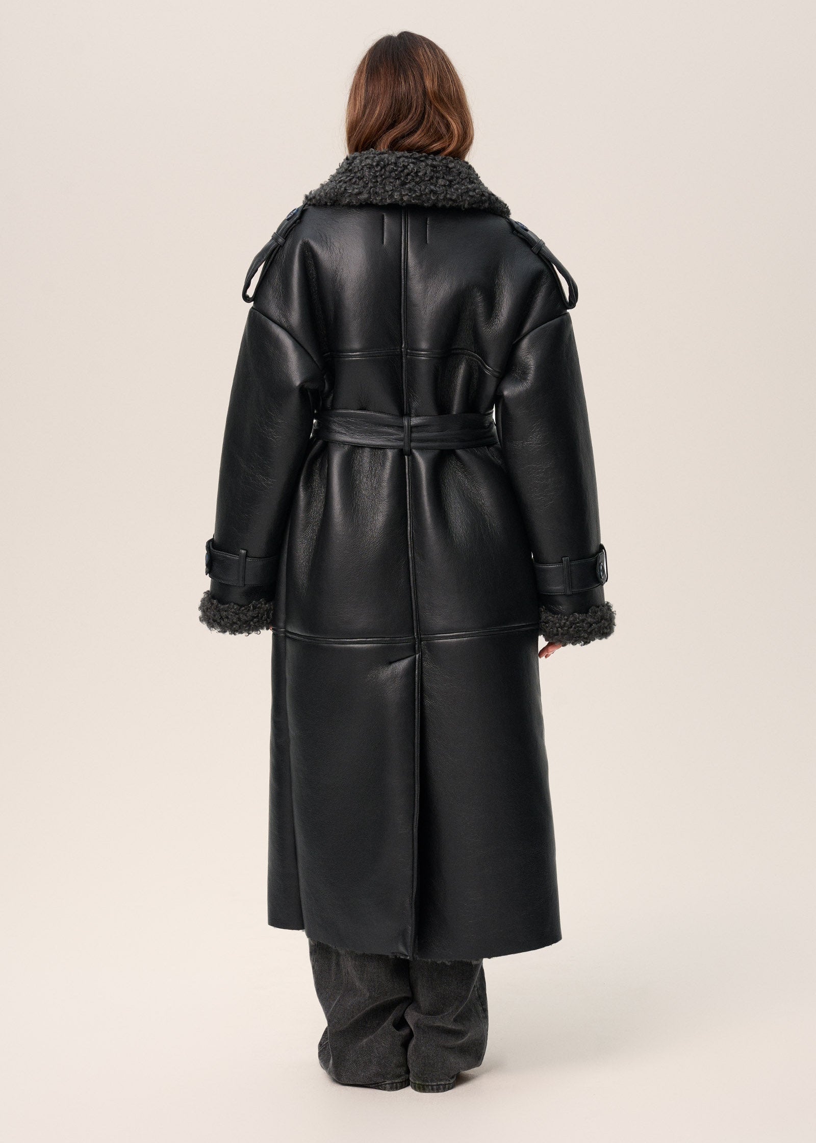 NORVIAS | Oversized Vegan Leather Coat