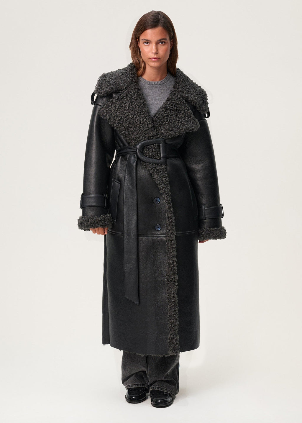 NORVIAS | Oversized Vegan Leather Coat