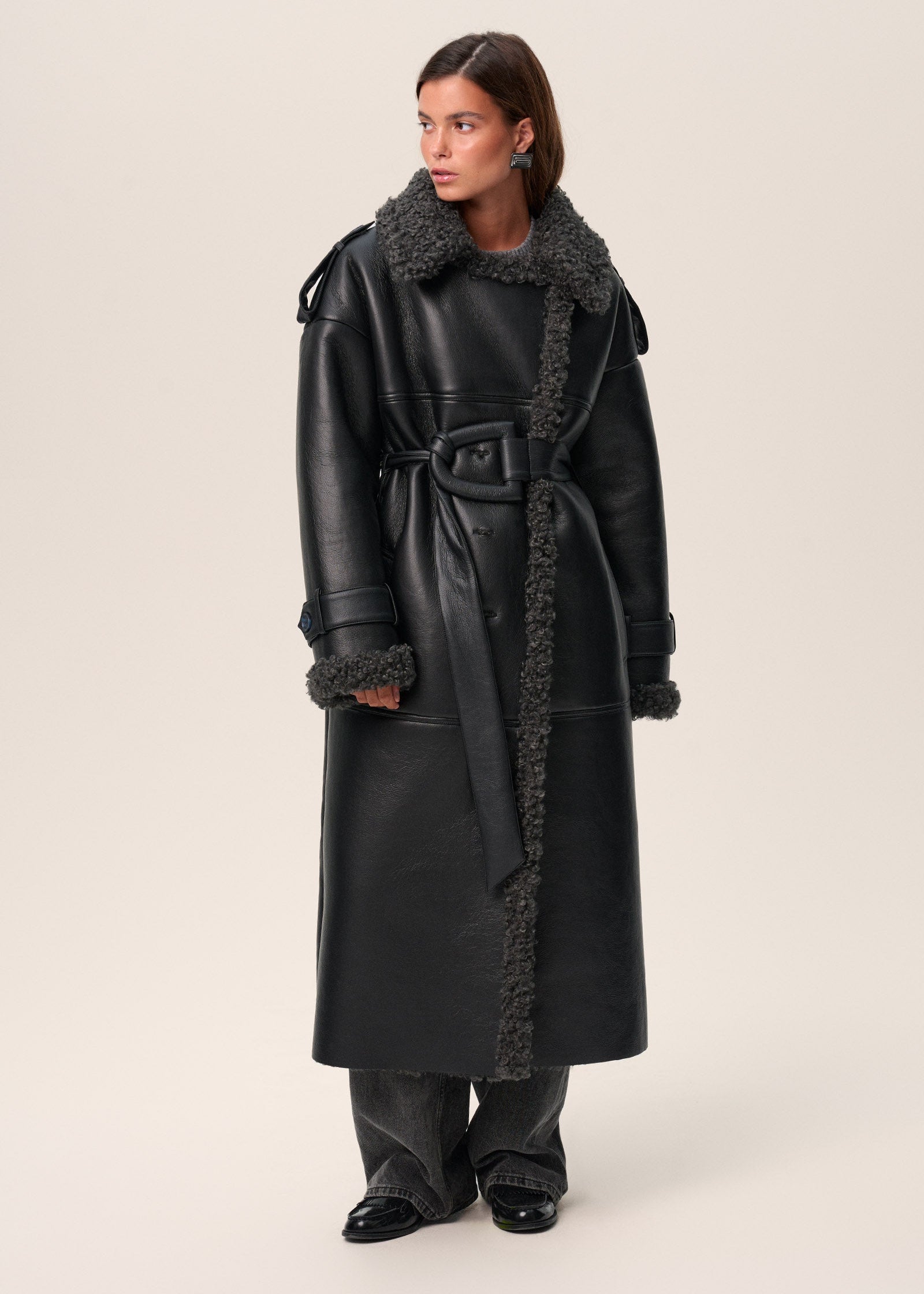 NORVIAS | Oversized Vegan Leather Coat