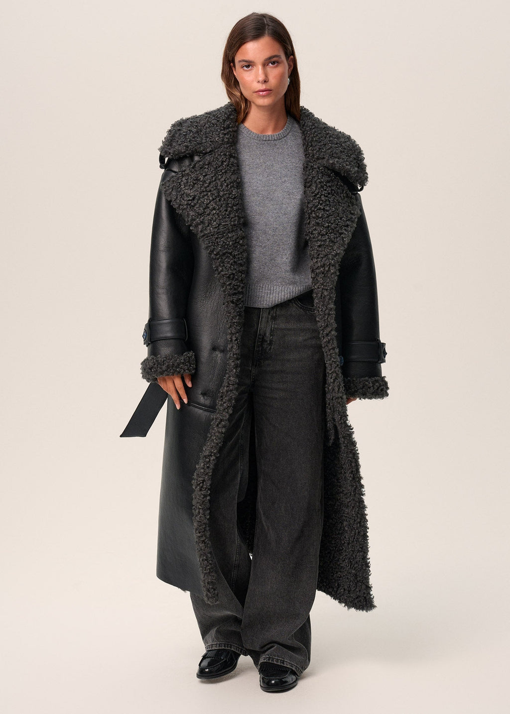 NORVIAS | Oversized Vegan Leather Coat