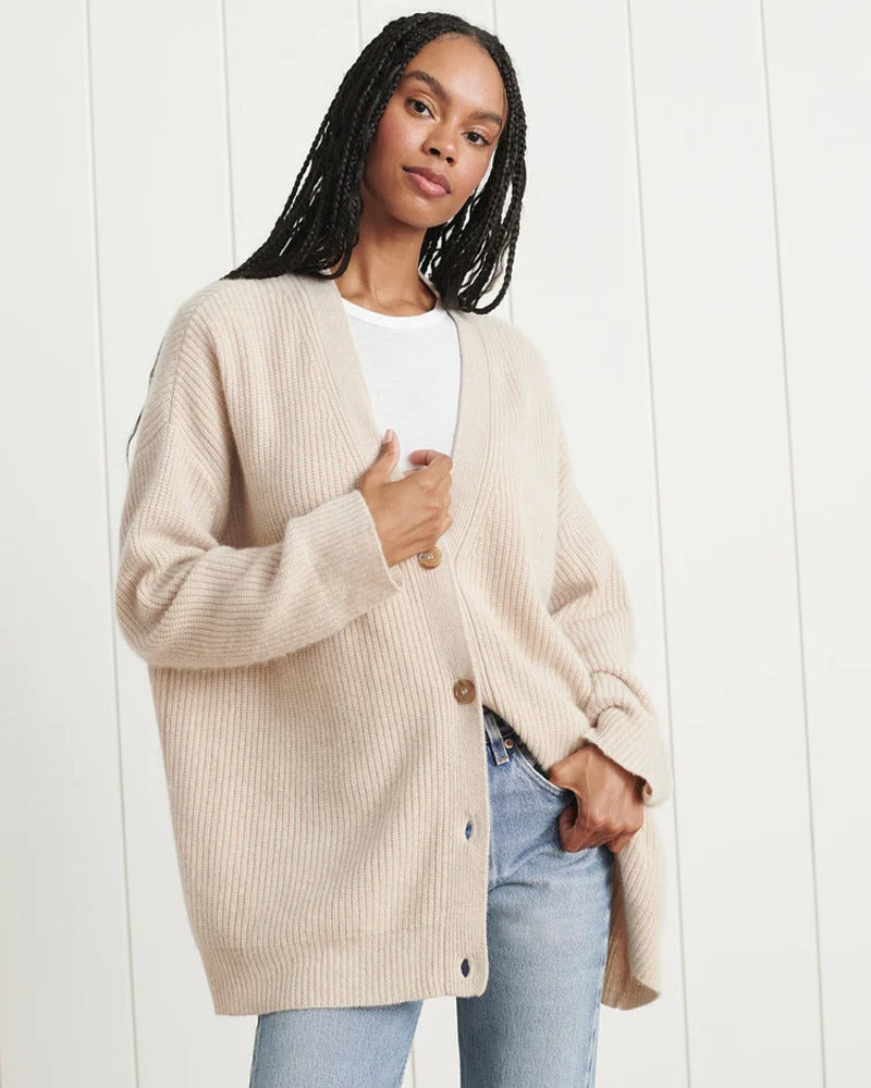 NORVIAS | Ribbed Cardigan with Buttons