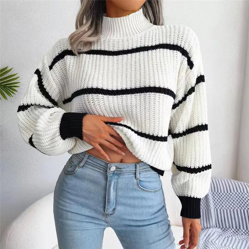 NORVIAS | Striped Women's Turtleneck Sweater