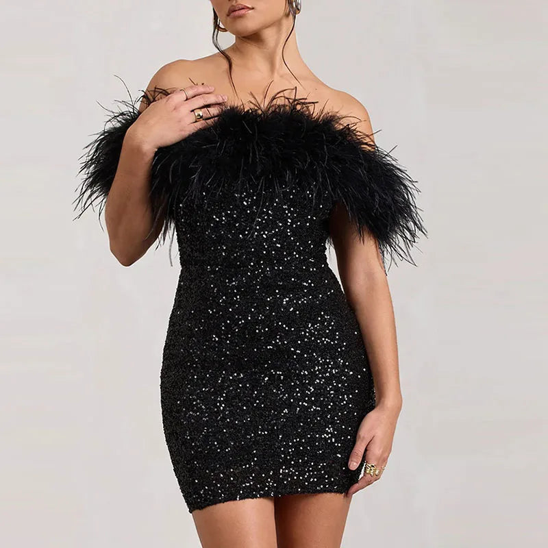 NORVIAS | Off-Shoulder Glitter Dress