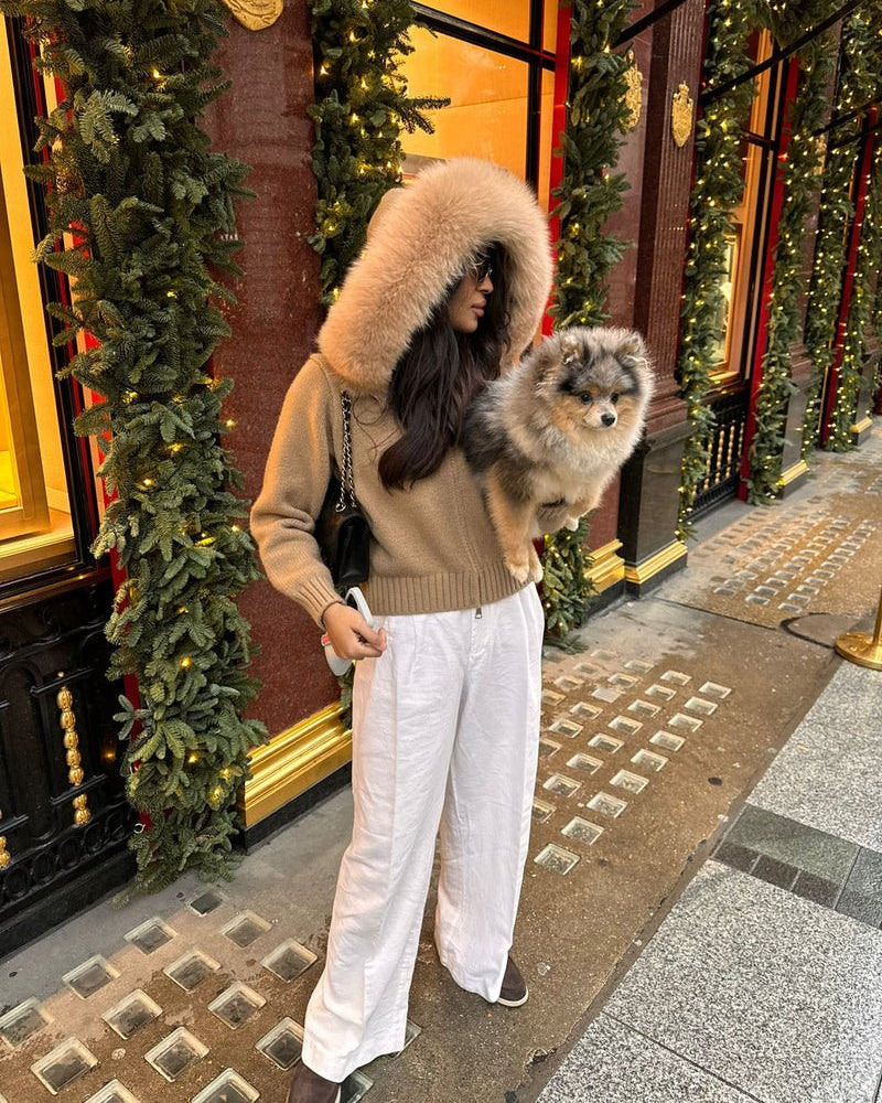 NORVIAS | Luxurious Knitted Coat with Faux Fur