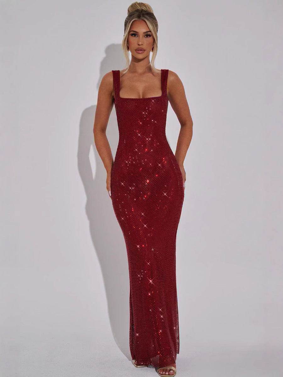 NORVIAS | Sequined Square Neck Maxi Dress