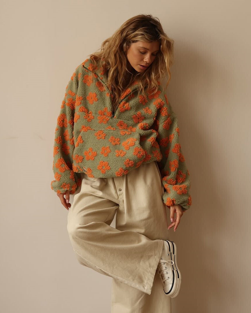 NORVIAS | Floral Sherpa Fleece Pullover
