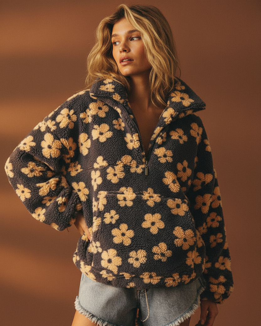 NORVIAS | Floral Sherpa Fleece Pullover