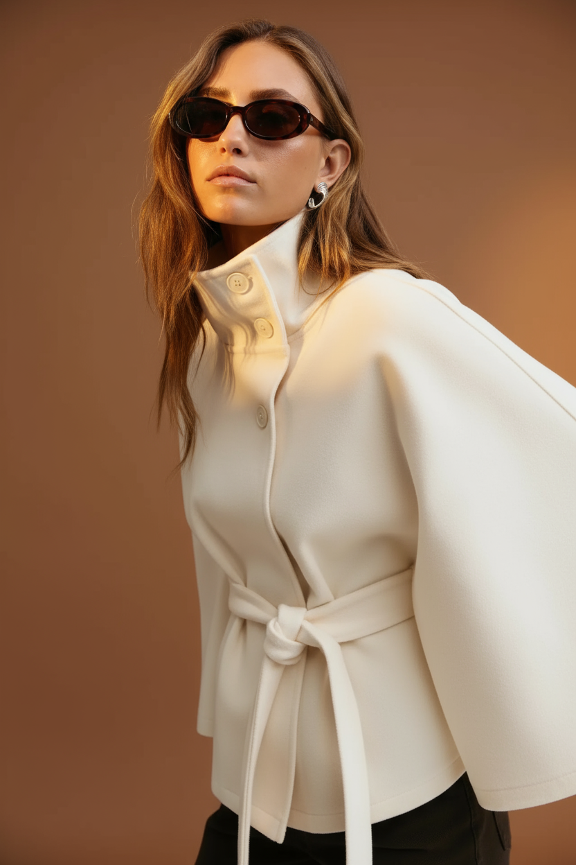 NORVIAS | Elegant Cape Coat with Belt