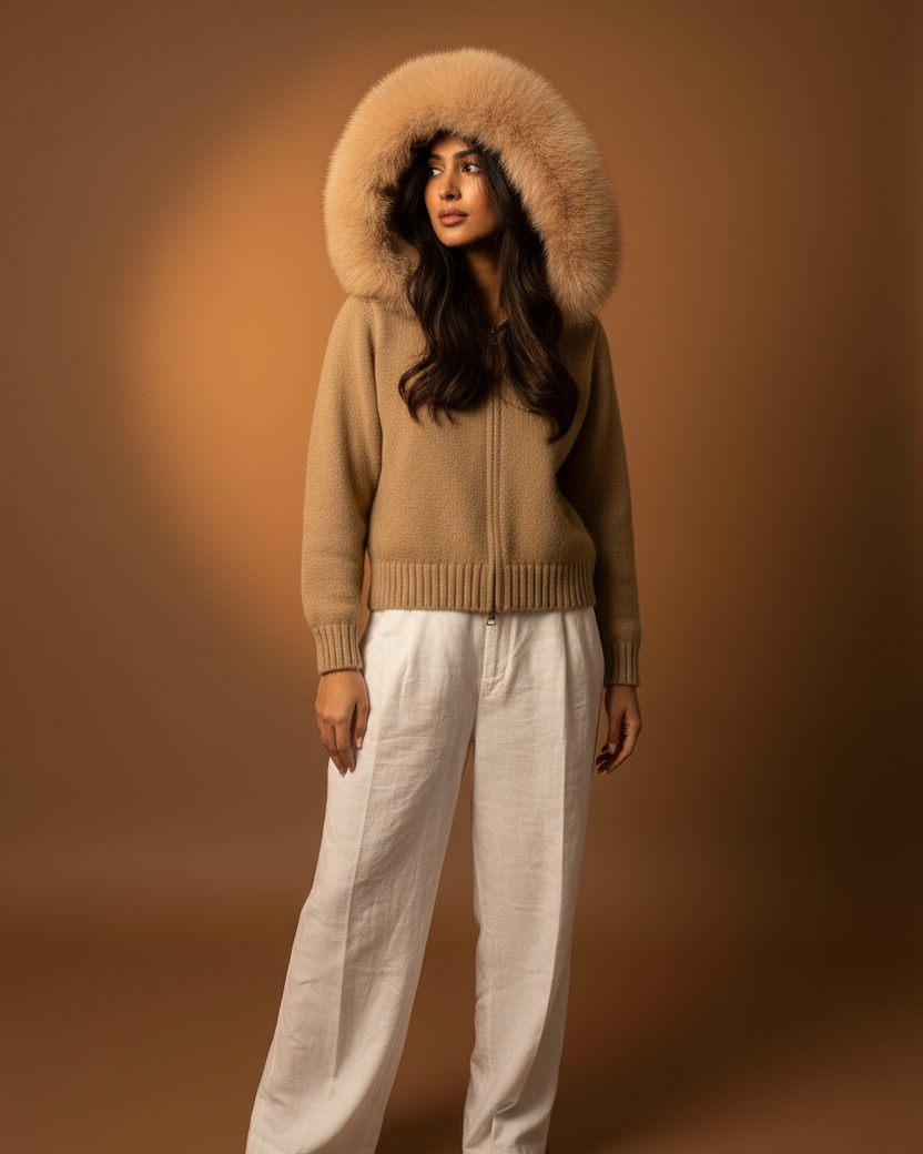 NORVIAS | Luxurious Knitted Coat with Faux Fur