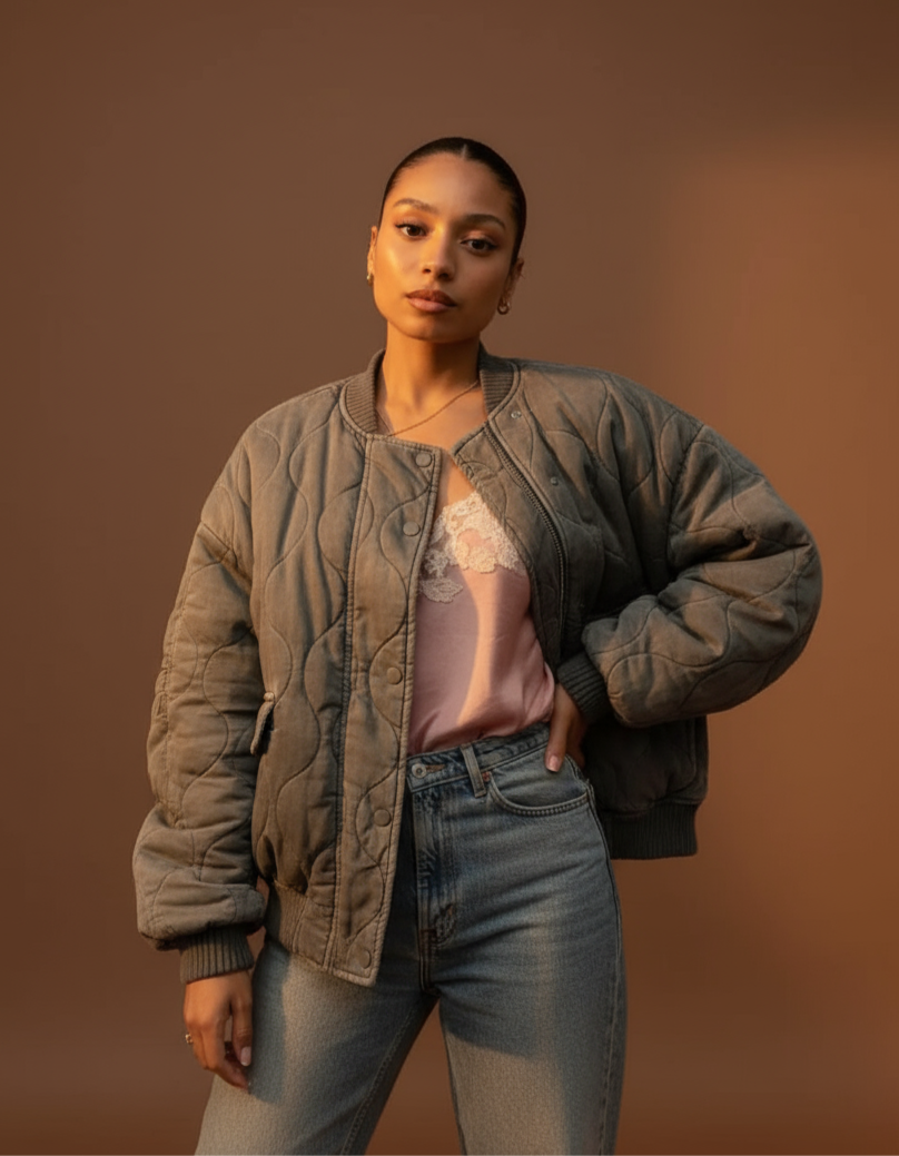 Quilted Oversized Bomber Jacket