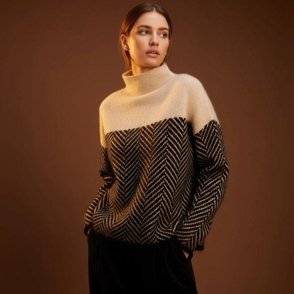 NORVIAS | Premium Herringbone Turtleneck Sweater