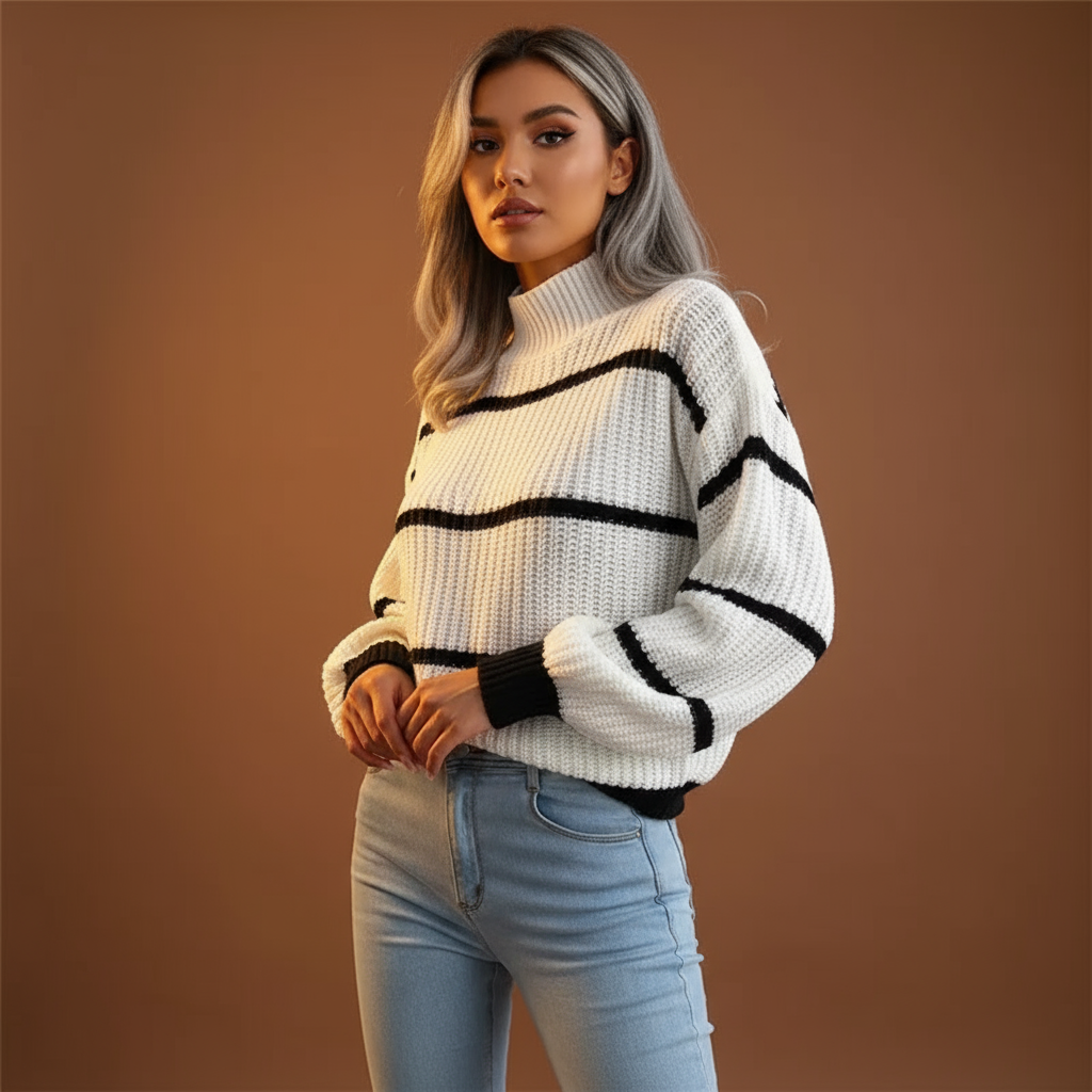 NORVIAS | Striped Women's Turtleneck Sweater