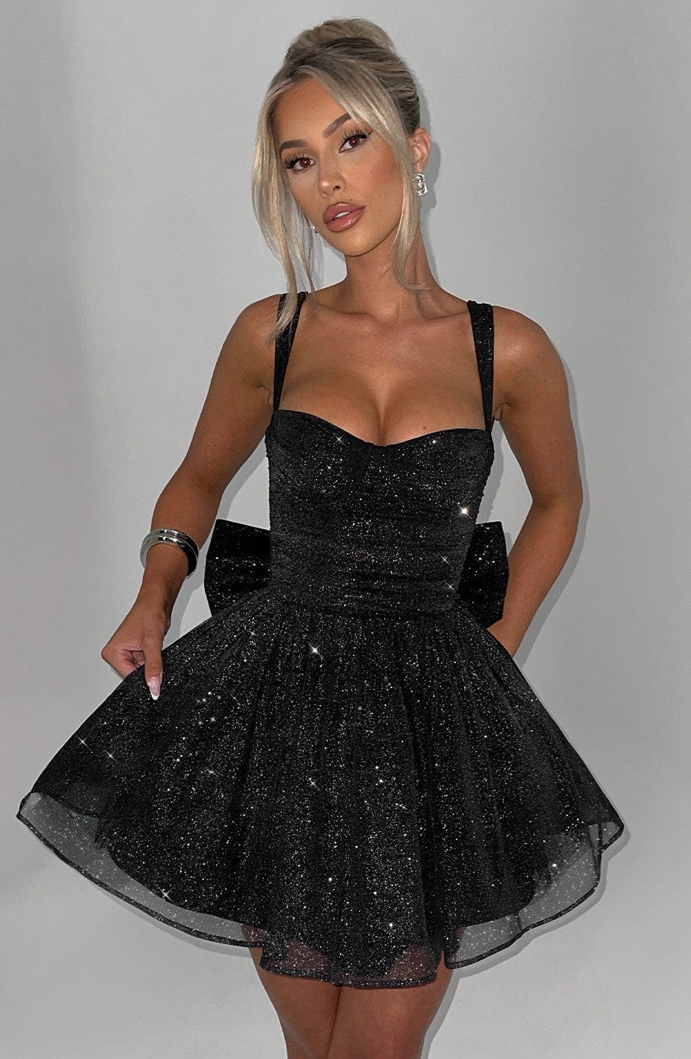 NORVIAS | Sparkle Mini Dress with Bow